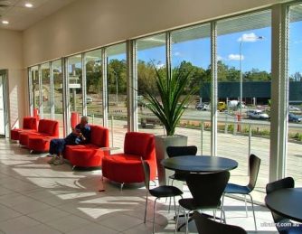 Tinted windows inside Toyota's showroom on the Gold Coast